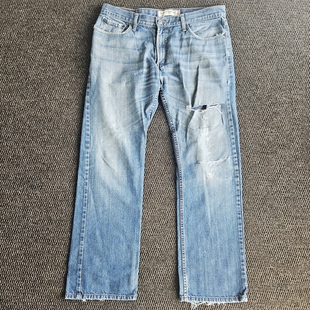 Levis 514 Jeans Men's 36x32 Slim Straight Leg Medium Wash Distressed Denim Y2K